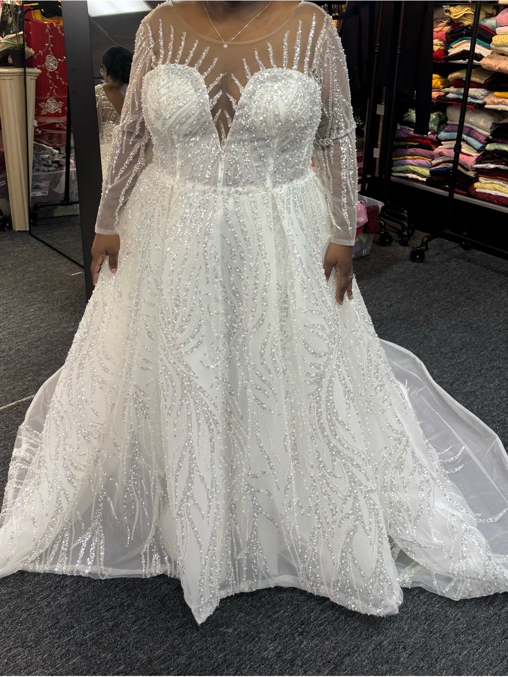 Custom Crystal Beaded Long Sleeve Corset Wedding Gown
